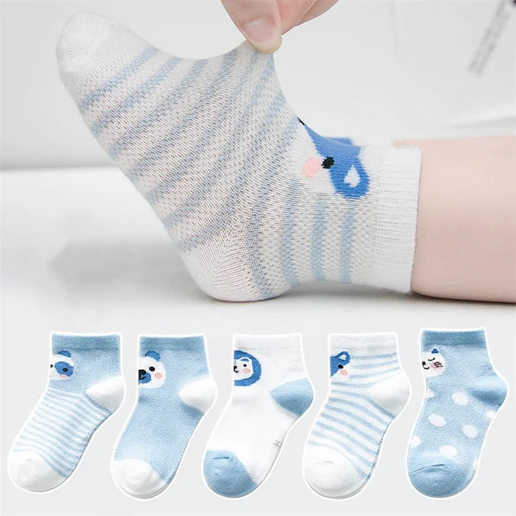 5 Paare/los Kinder Weiche Baumwolle Socken Junge Mädchen Baby, Kleinkind Mode Dünne Mesh Für Frühling Sommer 0-2 jahre Kinder Cartoon Unisex Socke