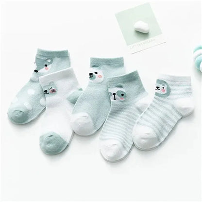 5 Paare/los Kinder Weiche Baumwolle Socken Junge Mädchen Baby, Kleinkind Mode Dünne Mesh Für Frühling Sommer 0-2 jahre Kinder Cartoon Unisex Socke