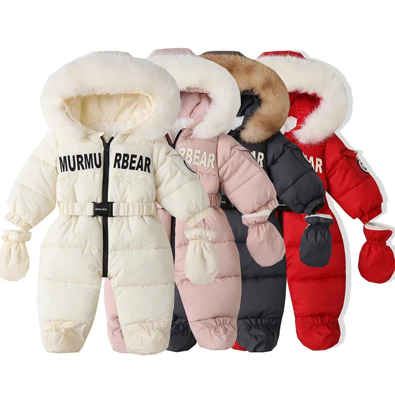 Winter Neugeborenen Baby Overall – Verdickt mit Kapuze und Handschuhen