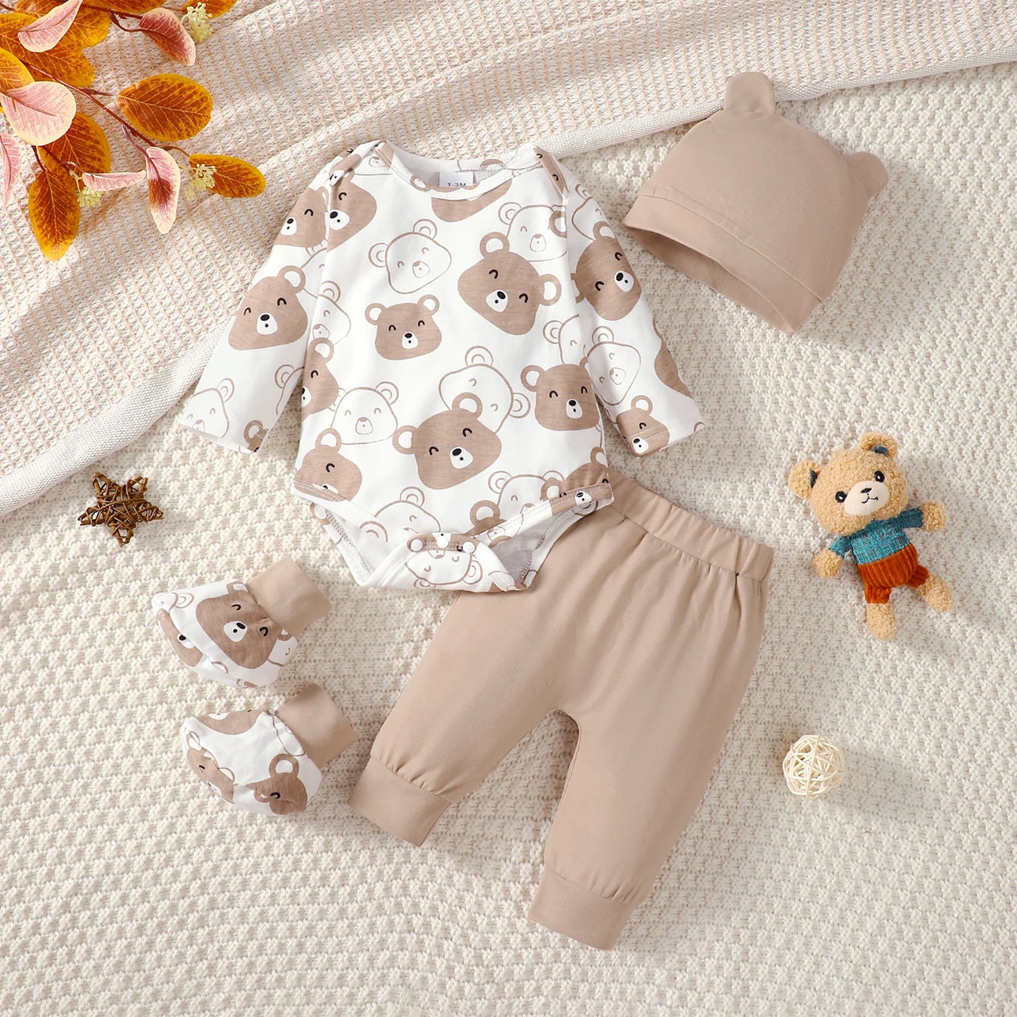 Baby Bär Set - Mütze, socken, Body & Hose