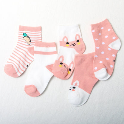 5Pairs Nette Gestreifte Baby Socken Cartoon Kaninchen Neugeborenen Kurze Socke für Junge Mädchen Frühling Herbst Baumwolle Kinder Kurze Socken