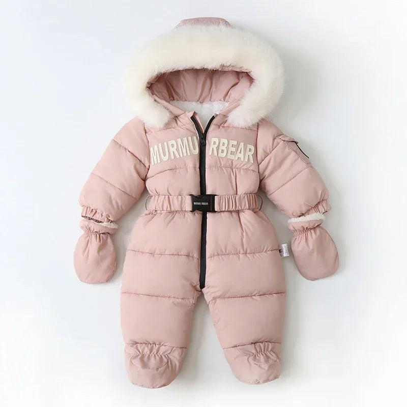 Winter Neugeborenen Baby Overall – Verdickt mit Kapuze und Handschuhen