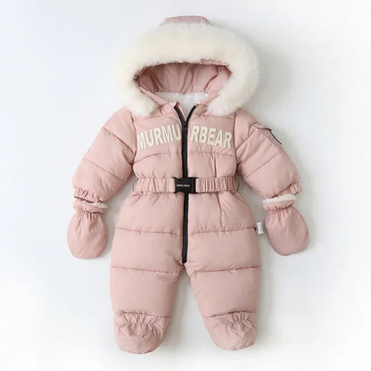 Winter Neugeborenen Baby Overall – Verdickt mit Kapuze und Handschuhen