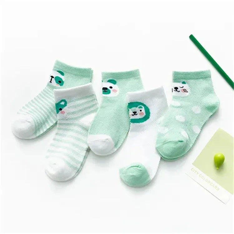 5 Paare/los Kinder Weiche Baumwolle Socken Junge Mädchen Baby, Kleinkind Mode Dünne Mesh Für Frühling Sommer 0-2 jahre Kinder Cartoon Unisex Socke