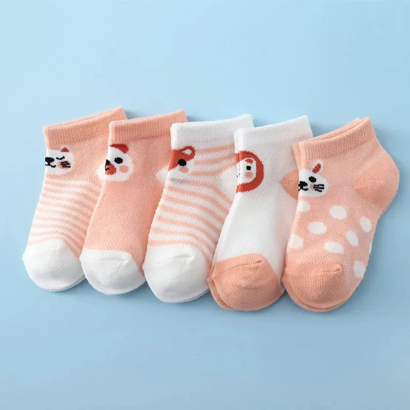 5 paare/satz neue Sommer Soft Print Neugeborene Jungen Mädchen Socken Baumwolle Säugling Boden Socke lässig Cartoon Kleinkind 0-24 Monate