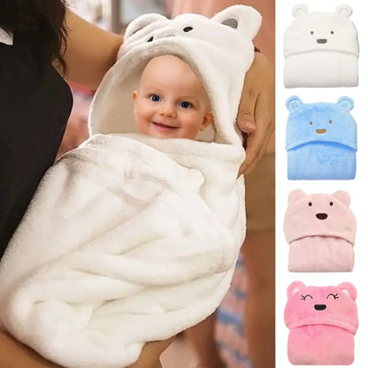 96x76 Neugeborenen Wrap Decke Cartoon Korallen Fleece Baby Mit Kapuze Bad Handtuch Weiche Warme Schlafen Swaddle Wrap Infant Zeug bademantel