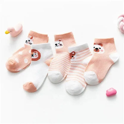 5 Paare/los Kinder Weiche Baumwolle Socken Junge Mädchen Baby, Kleinkind Mode Dünne Mesh Für Frühling Sommer 0-2 jahre Kinder Cartoon Unisex Socke