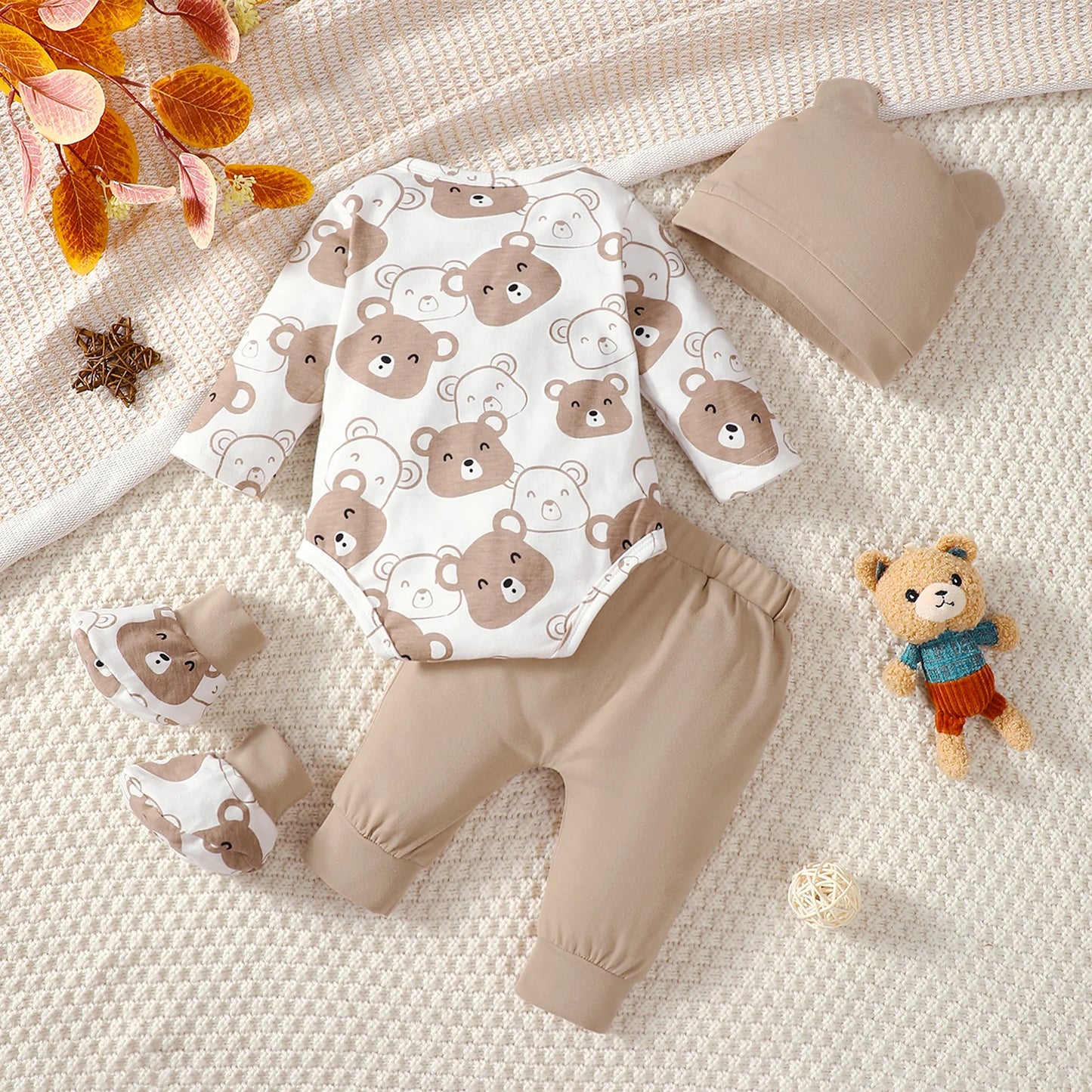 Baby Bär Set - Mütze, socken, Body & Hose