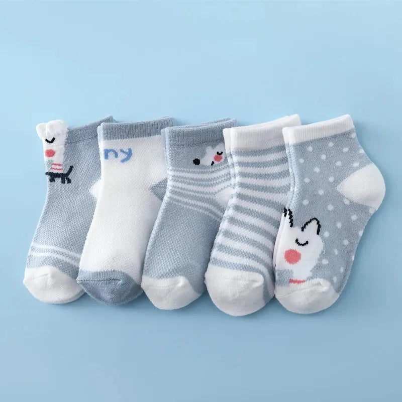 5 paare/satz neue Sommer Soft Print Neugeborene Jungen Mädchen Socken Baumwolle Säugling Boden Socke lässig Cartoon Kleinkind 0-24 Monate