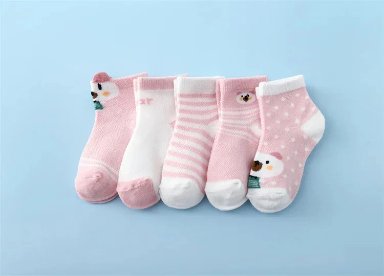 5 paare/satz neue Sommer Soft Print Neugeborene Jungen Mädchen Socken Baumwolle Säugling Boden Socke lässig Cartoon Kleinkind 0-24 Monate