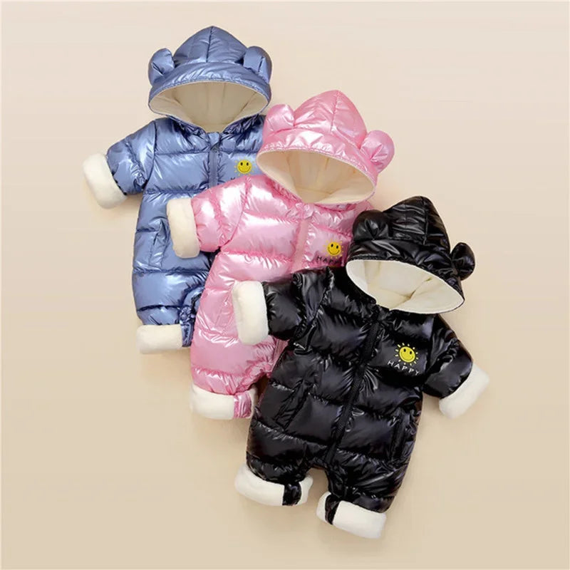 Neugeborene Winter Kinder Jacke wasserdichten Mantel sowie Samt Baby Mädchen Kleidung Schnee anzug Junge Stram pler Kleinkind Kapuze Mantel Overalls