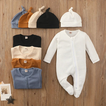 Jungen Mädchen Overall Kleidung Neugeborene Baby feste Farbe Langarm Reiß verschluss Bodysuit Säugling Babe Stram pler 3-6-9-18m für vier Jahreszeiten