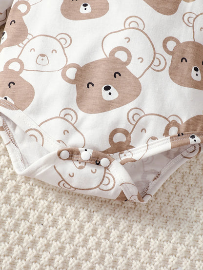 Baby Bär Set  - Mütze, socken, Body & Hose Braun/Weiß