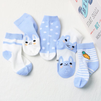 5Pairs Nette Gestreifte Baby Socken Cartoon Kaninchen Neugeborenen Kurze Socke für Junge Mädchen Frühling Herbst Baumwolle Kinder Kurze Socken