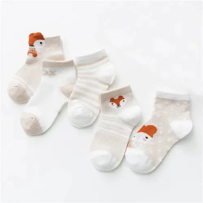 5 Paare/los Kinder Weiche Baumwolle Socken Junge Mädchen Baby, Kleinkind Mode Dünne Mesh Für Frühling Sommer 0-2 jahre Kinder Cartoon Unisex Socke