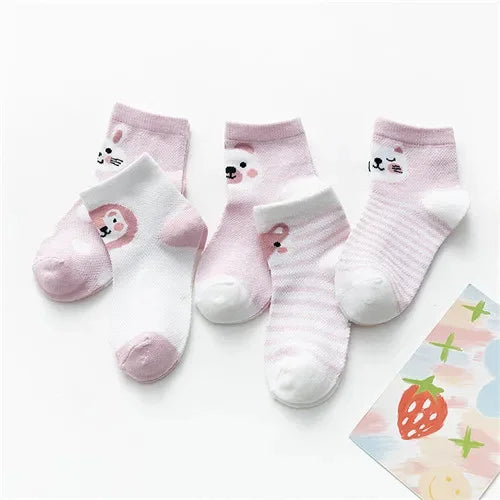 5 Paare/los Kinder Weiche Baumwolle Socken Junge Mädchen Baby, Kleinkind Mode Dünne Mesh Für Frühling Sommer 0-2 jahre Kinder Cartoon Unisex Socke