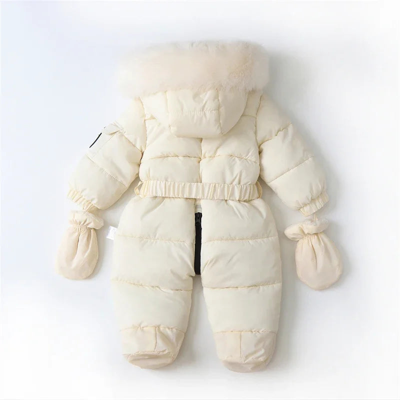 Winter Neugeborenen Baby Overall – Verdickt mit Kapuze und Handschuhen