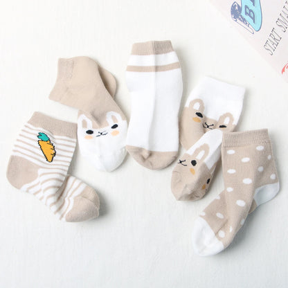 5Pairs Nette Gestreifte Baby Socken Cartoon Kaninchen Neugeborenen Kurze Socke für Junge Mädchen Frühling Herbst Baumwolle Kinder Kurze Socken