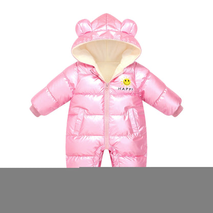 Neugeborene Winter Kinder Jacke wasserdichten Mantel sowie Samt Baby Mädchen Kleidung Schnee anzug Junge Stram pler Kleinkind Kapuze Mantel Overalls