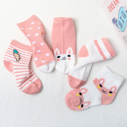 5Pairs Nette Gestreifte Baby Socken Cartoon Kaninchen Neugeborenen Kurze Socke für Junge Mädchen Frühling Herbst Baumwolle Kinder Kurze Socken