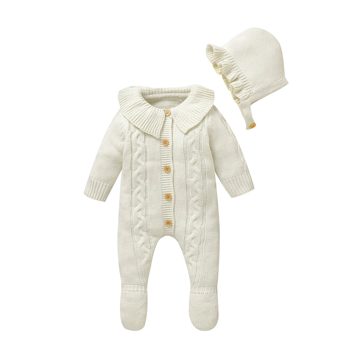 Neugeborenen Baby Strampler Gestrickte Infant Junge Mädchen Overall Outfits Langarm Herbst Kind Kleidung Hut 2PCS 0-9M Overalls Fashion Solid