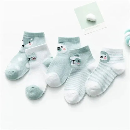 5 Paare/los Kinder Weiche Baumwolle Socken Junge Mädchen Baby, Kleinkind Mode Dünne Mesh Für Frühling Sommer 0-2 jahre Kinder Cartoon Unisex Socke