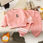 Mädchen plus Samt verdickten Anzug Jungen gepolsterte Sport Set Baby warme Sweatshirt Hose 2 Stück Winter neue Kinder gestreifte Outfit