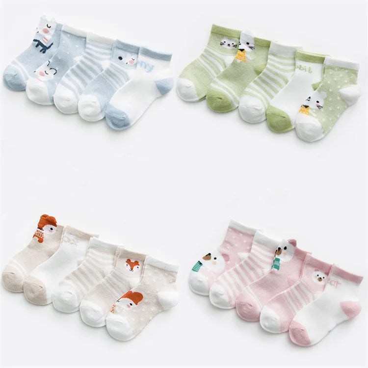 5 Paare/los Kinder Weiche Baumwolle Socken Junge Mädchen Baby, Kleinkind Mode Dünne Mesh Für Frühling Sommer 0-2 jahre Kinder Cartoon Unisex Socke