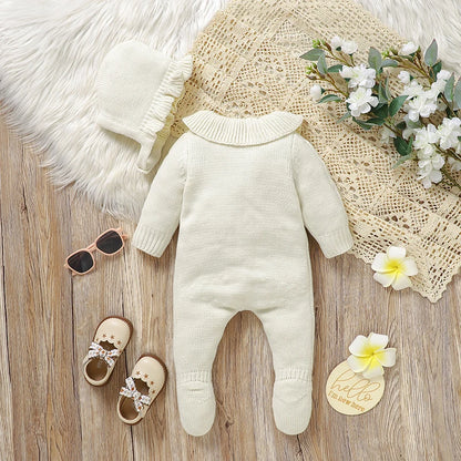 Neugeborenen Baby Strampler Gestrickte Infant Junge Mädchen Overall Outfits Langarm Herbst Kind Kleidung Hut 2PCS 0-9M Overalls Fashion Solid