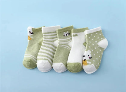 5 paare/satz neue Sommer Soft Print Neugeborene Jungen Mädchen Socken Baumwolle Säugling Boden Socke lässig Cartoon Kleinkind 0-24 Monate