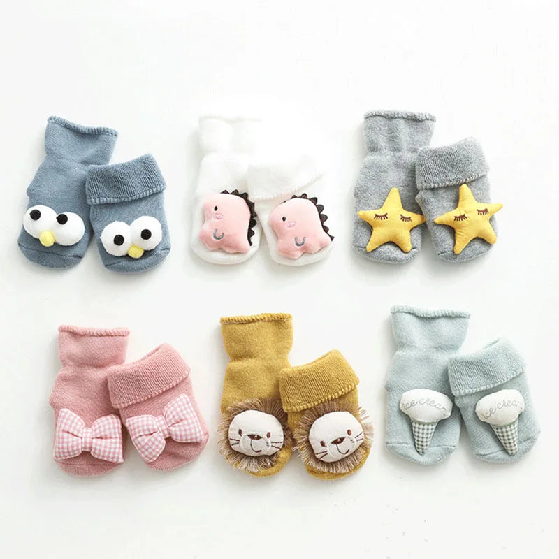 Herbst Winter Baby Mädchen Weiche Baumwolle Terry Boden Socken Neugeborenen 3D Puppe Cartoon Tier Bogen Anti Slip Schuhe für Kleinkind junge Kleidung