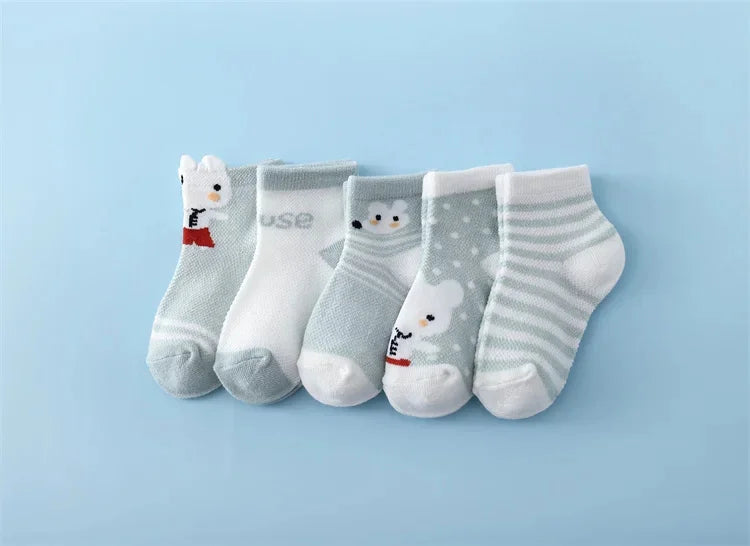 5 paare/satz neue Sommer Soft Print Neugeborene Jungen Mädchen Socken Baumwolle Säugling Boden Socke lässig Cartoon Kleinkind 0-24 Monate