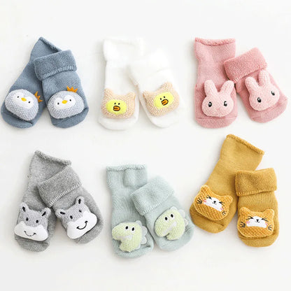 Herbst Winter Baby Mädchen Weiche Baumwolle Terry Boden Socken Neugeborenen 3D Puppe Cartoon Tier Bogen Anti Slip Schuhe für Kleinkind junge Kleidung