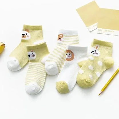 5 Paare/los Kinder Weiche Baumwolle Socken Junge Mädchen Baby, Kleinkind Mode Dünne Mesh Für Frühling Sommer 0-2 jahre Kinder Cartoon Unisex Socke