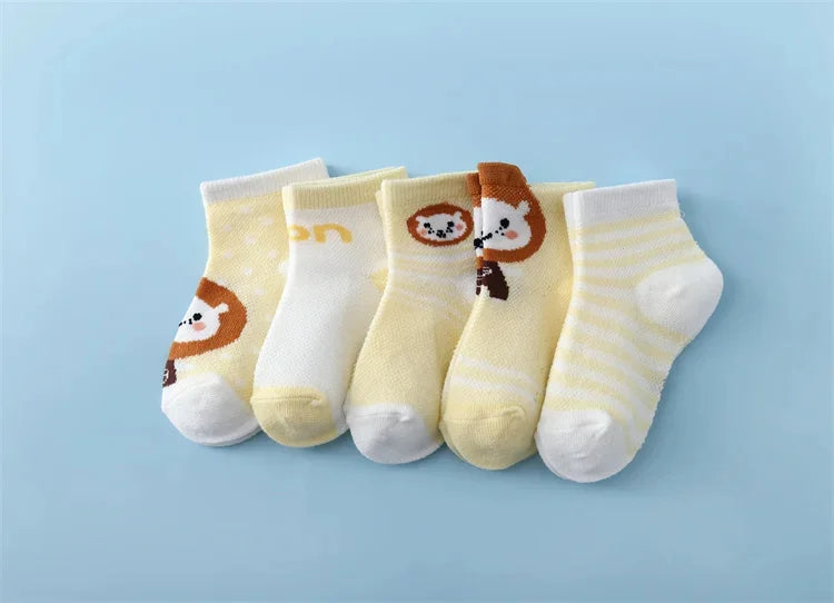 5 paare/satz neue Sommer Soft Print Neugeborene Jungen Mädchen Socken Baumwolle Säugling Boden Socke lässig Cartoon Kleinkind 0-24 Monate