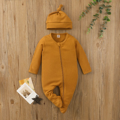 Jungen Mädchen Overall Kleidung Neugeborene Baby feste Farbe Langarm Reiß verschluss Bodysuit Säugling Babe Stram pler 3-6-9-18m für vier Jahreszeiten