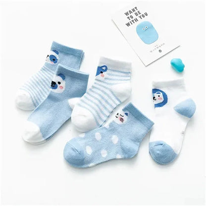 5 Paare/los Kinder Weiche Baumwolle Socken Junge Mädchen Baby, Kleinkind Mode Dünne Mesh Für Frühling Sommer 0-2 jahre Kinder Cartoon Unisex Socke