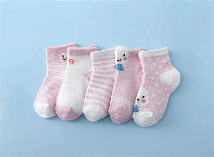 5 paare/satz neue Sommer Soft Print Neugeborene Jungen Mädchen Socken Baumwolle Säugling Boden Socke lässig Cartoon Kleinkind 0-24 Monate